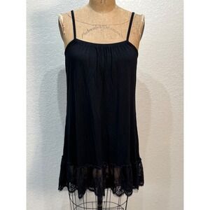Black Lace Trim Cami Layering Slip Dress Sleeveless Mini Adjustable Straps NWT‎